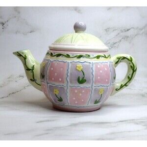 Foliage Bisq Teapot #3 Lid Pink Purple Floral Daisy Vintage Costa Nursery Farms